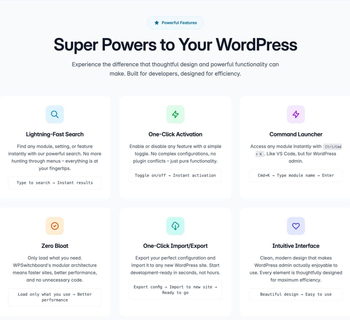 WP Switchboard features