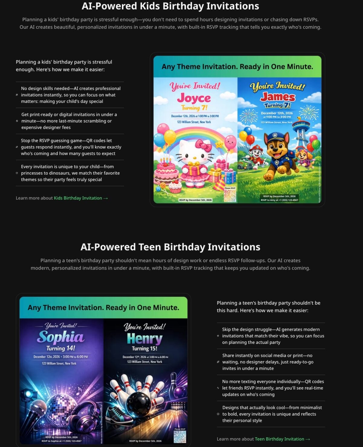 Birthday Invitation Features