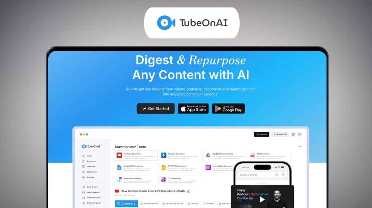 TubeOnAI Lifetime Deal | Auto-Summarize Podcasts & PDFs