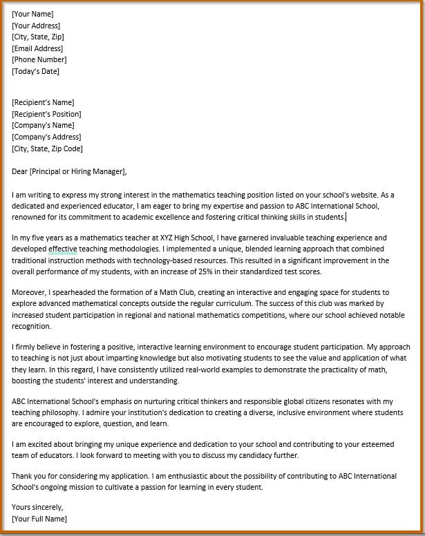 Motivation letter for a teacher