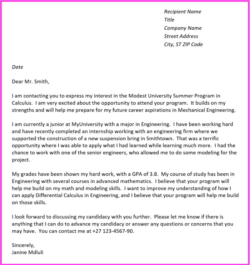Motivation Letter for Internship