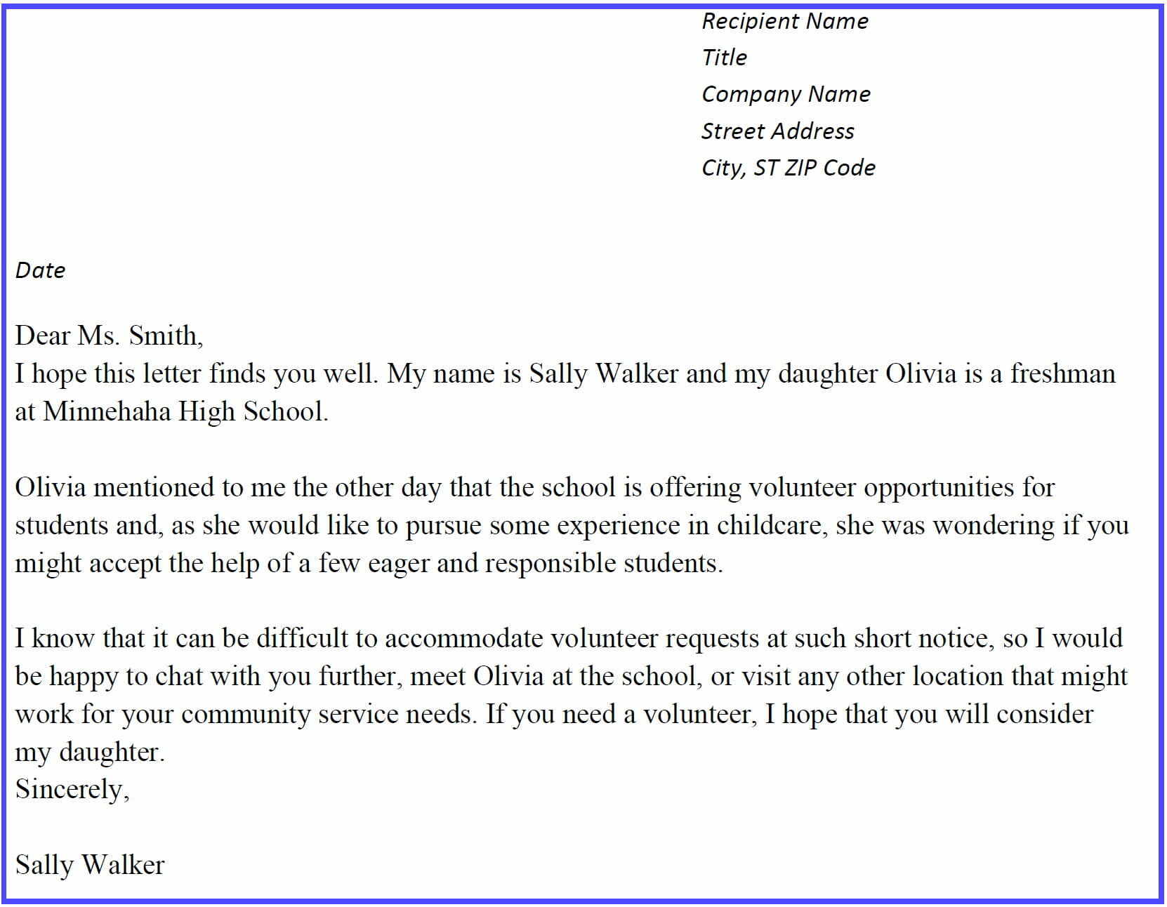 Sample Letter Requesting Volunteer Work
