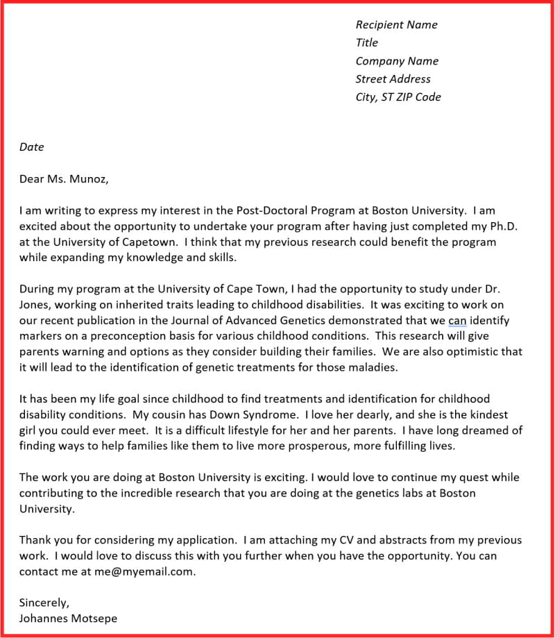 Motivation Letter for Postdoc