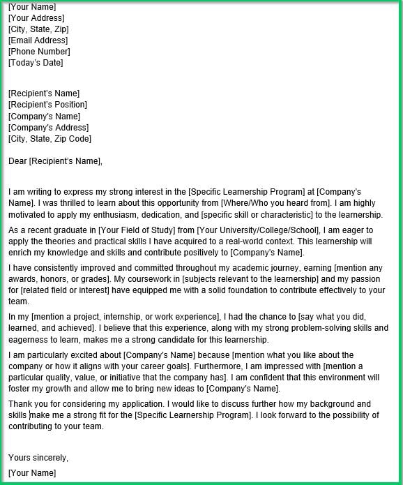 Motivation Letter Template for Learnership