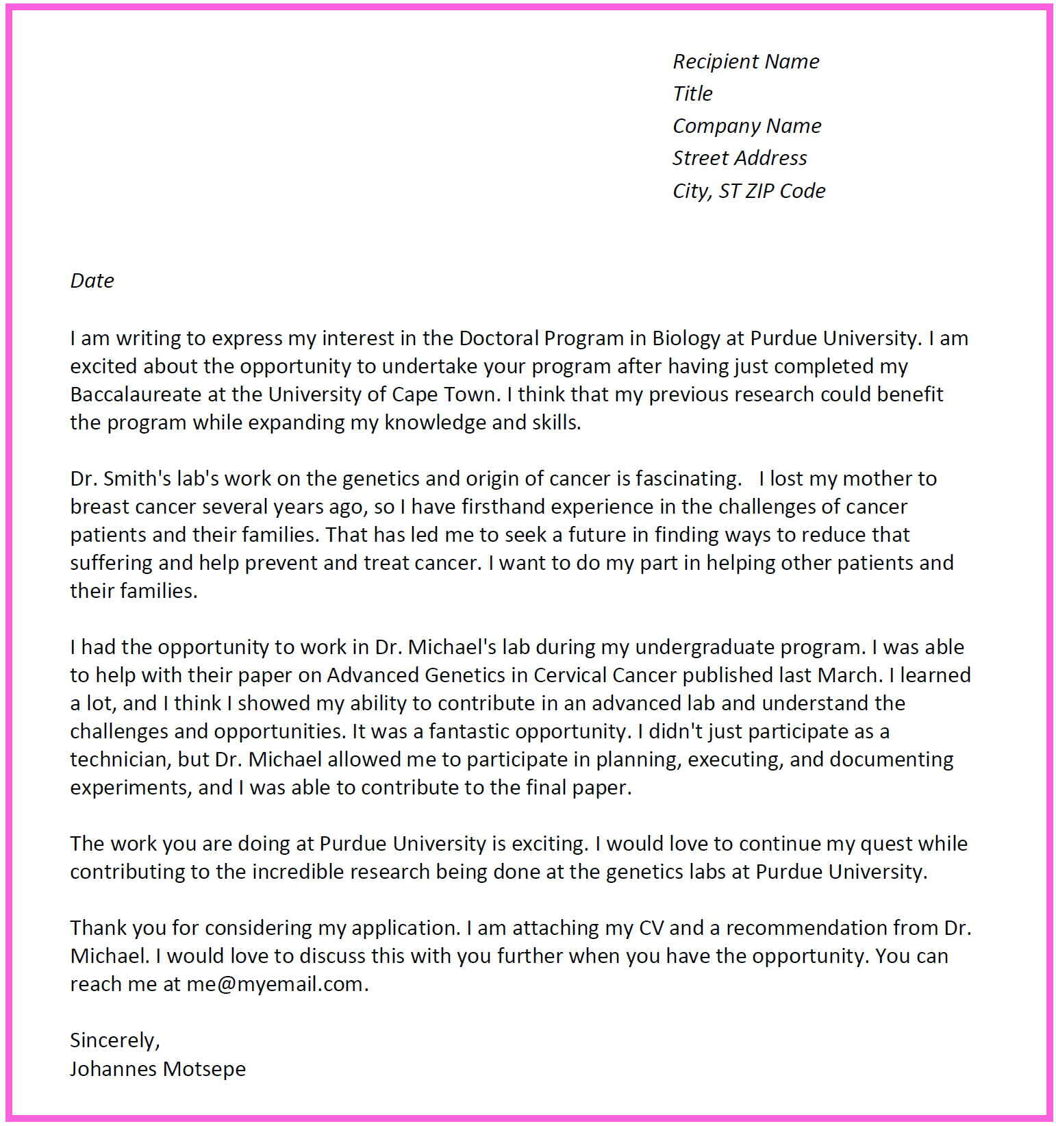 Motivation Letter for PhD