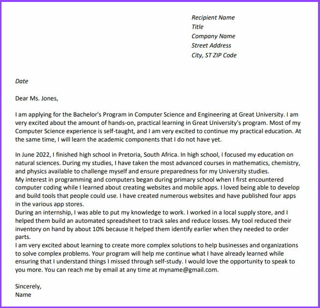 Motivation Letter for Computer Science - Image