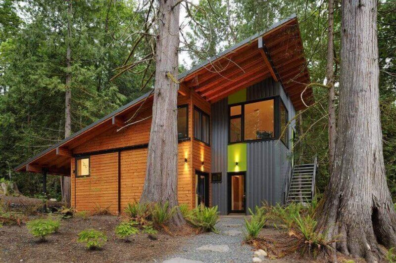 Acoperis cu o panta la casa in padure