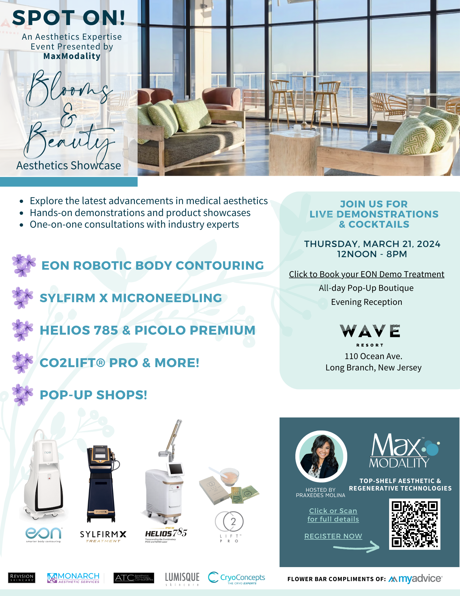 Blooms Flyer Blooms & Beauty Aesthetics Showcase Mar 21, 2024 Long Branch, NJ Free EON Demo