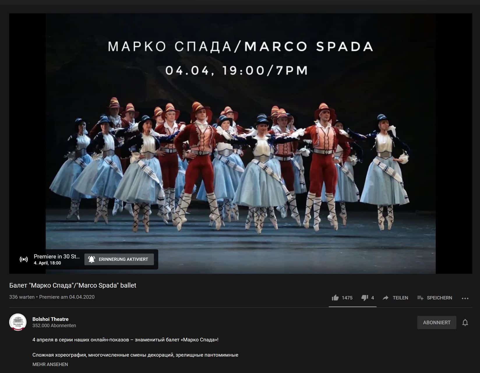 Kostenlos zum Bolschoi Theater Moskau – Ballet: Marco Spada – Der Räuber und sein Kind Der Räuber und sein Kind