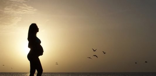 Schöne Junge Schwangere Frau In Strand