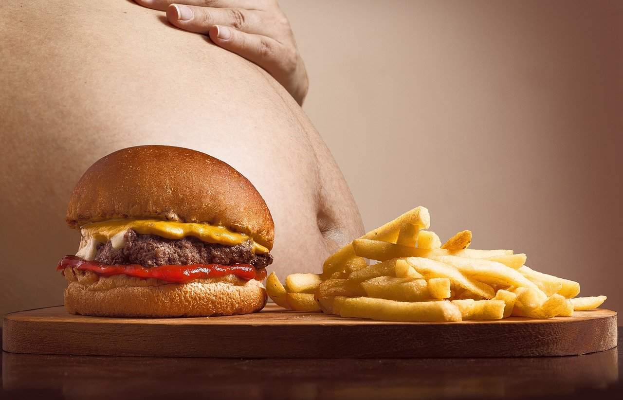 Frauen machen Männer gesund Hamburger P Pommes Frites Bauch Abdominal-Fett