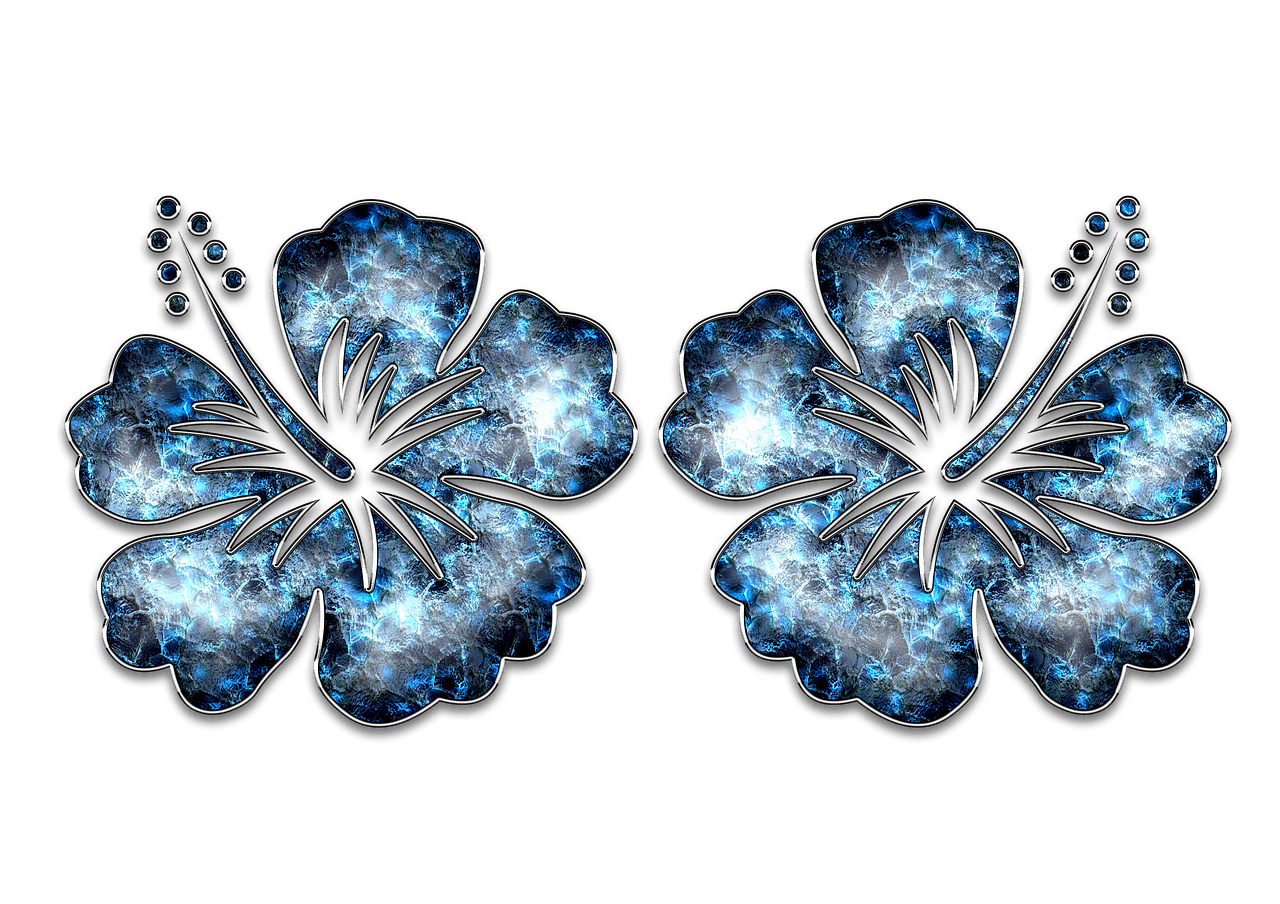 Englische Namenstage Dekor Ornament Blau Schmuck Blume Hibiskus Silber