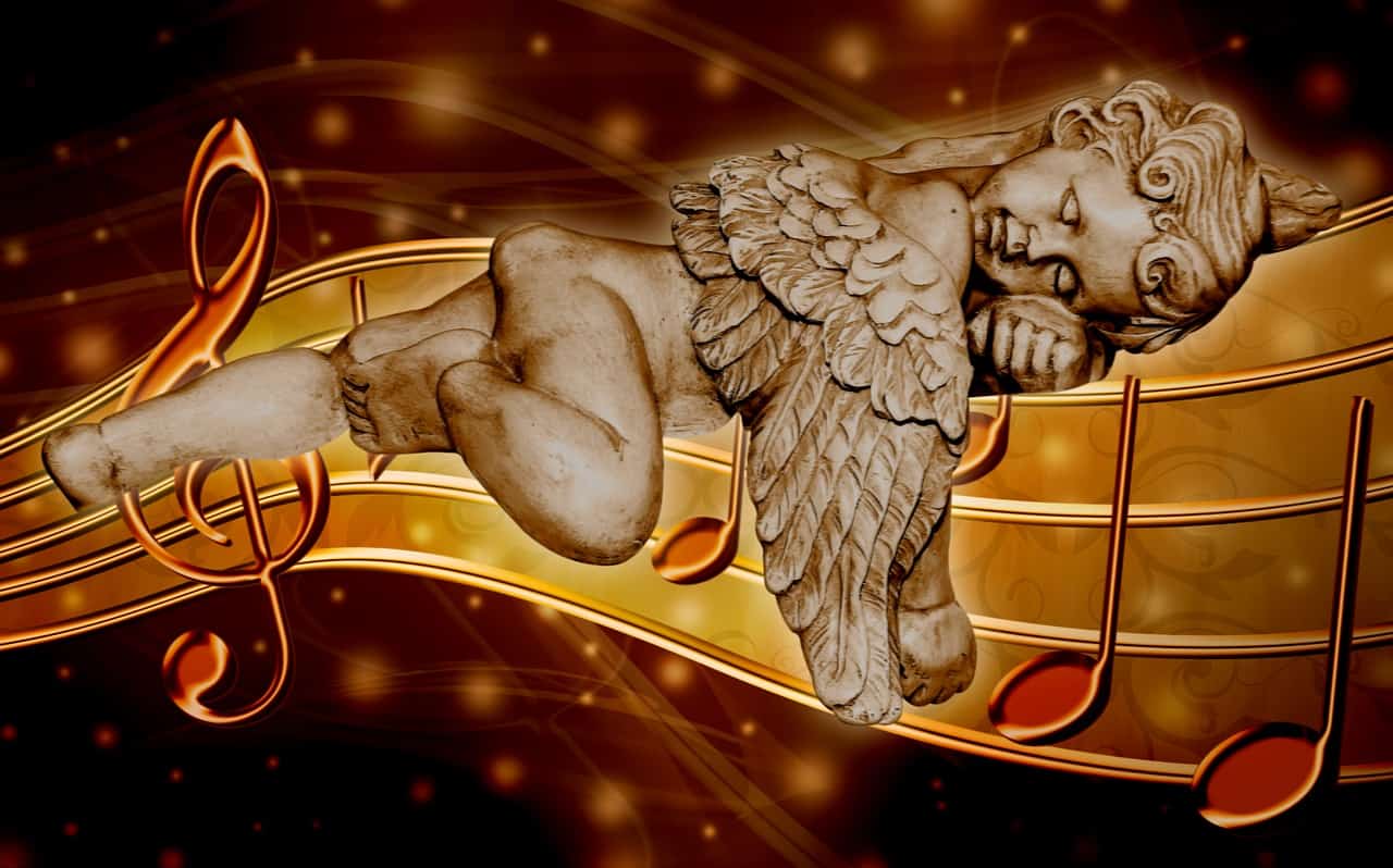 Schlaflieder für Babys: TRAUMKÜSSCHEN – Beim Hören eingeschlafen? engel traum noten musik schlaf figur stimmung