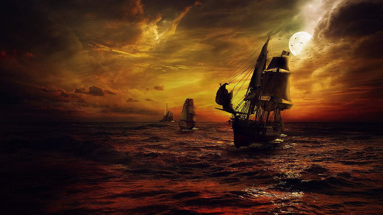 Spieletest Piratenbucht schiff strom meer nacht fantasie rot piraten