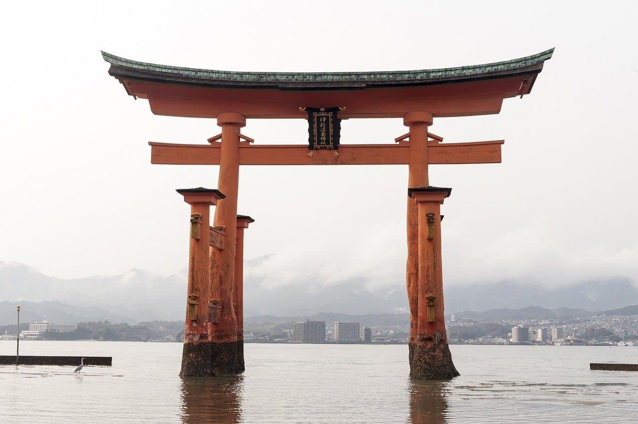 Große Torii Von Miyajima Symbol Grenze Erbe Tor