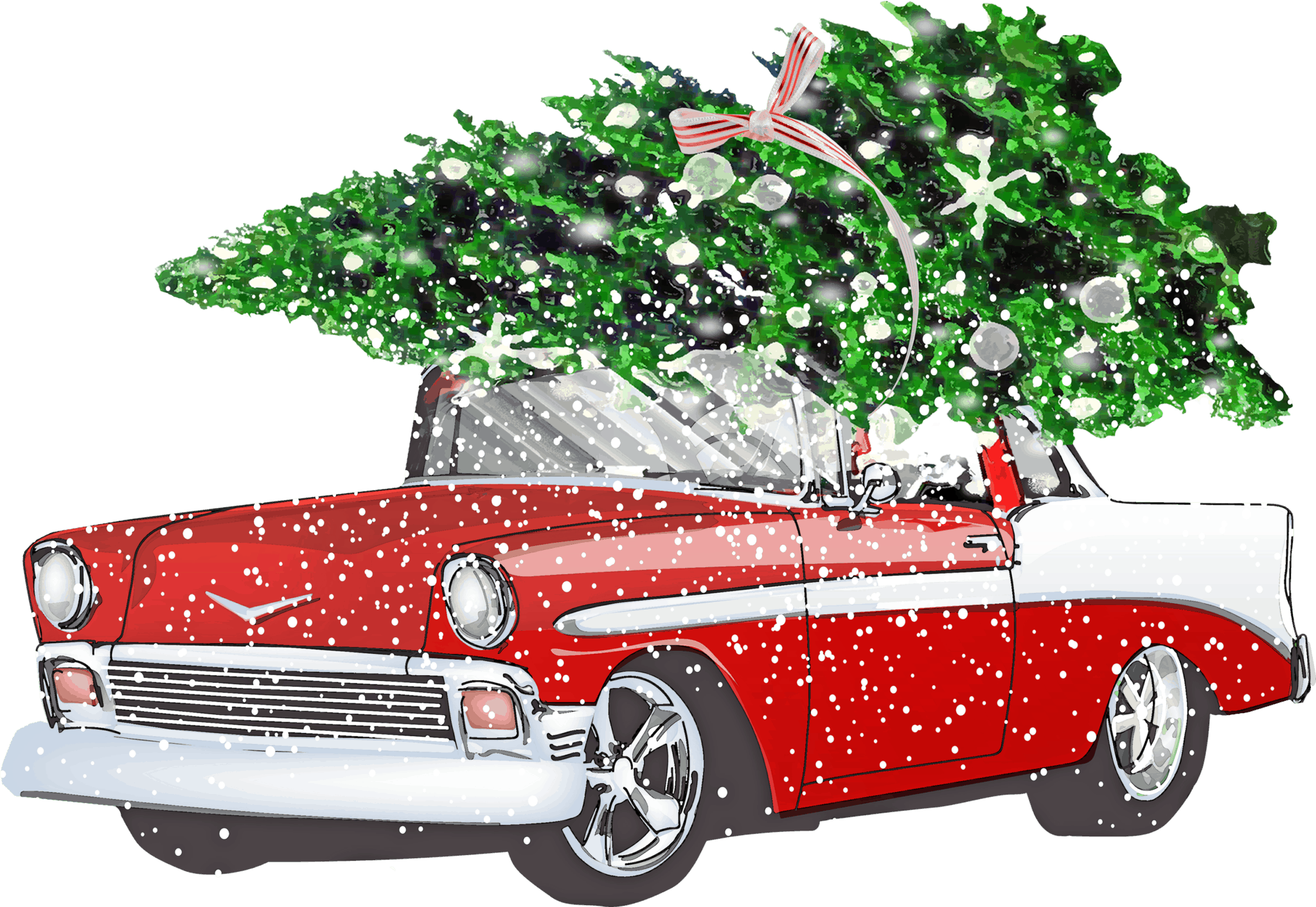 retro-chevrolet mit weihnachtsbaum, schnee, auto