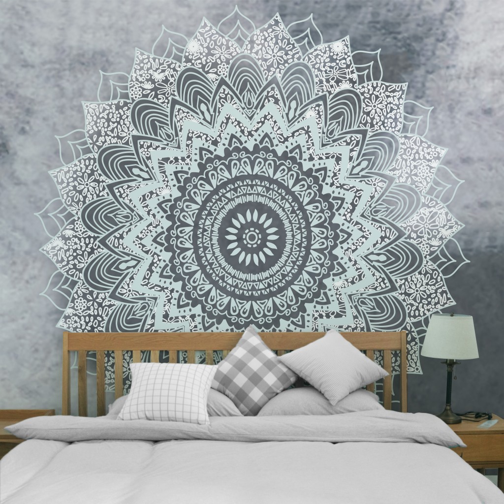 Tenture mandala gris et blanc