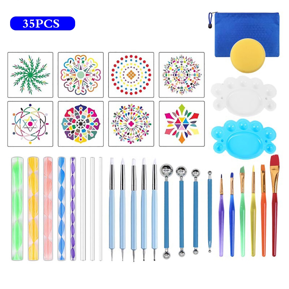 Kit d'outils pour dessin MANDALA sur galet (peinture - pinceaux pointillisme)