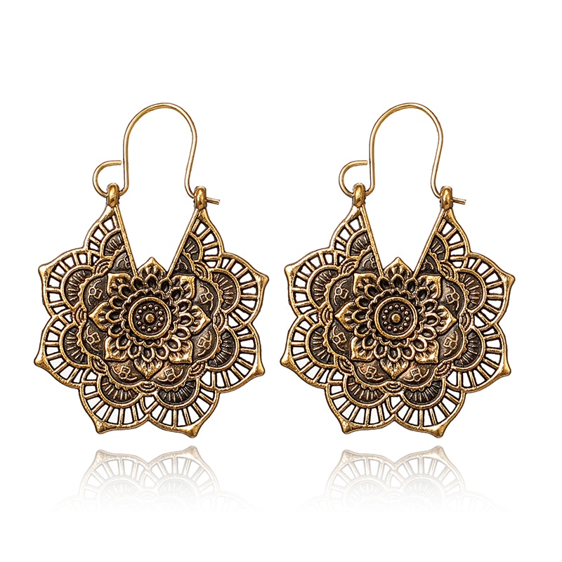 Boucle d'oreille pendante MANDALA ETHNIQUE argent pour femme – Image 3