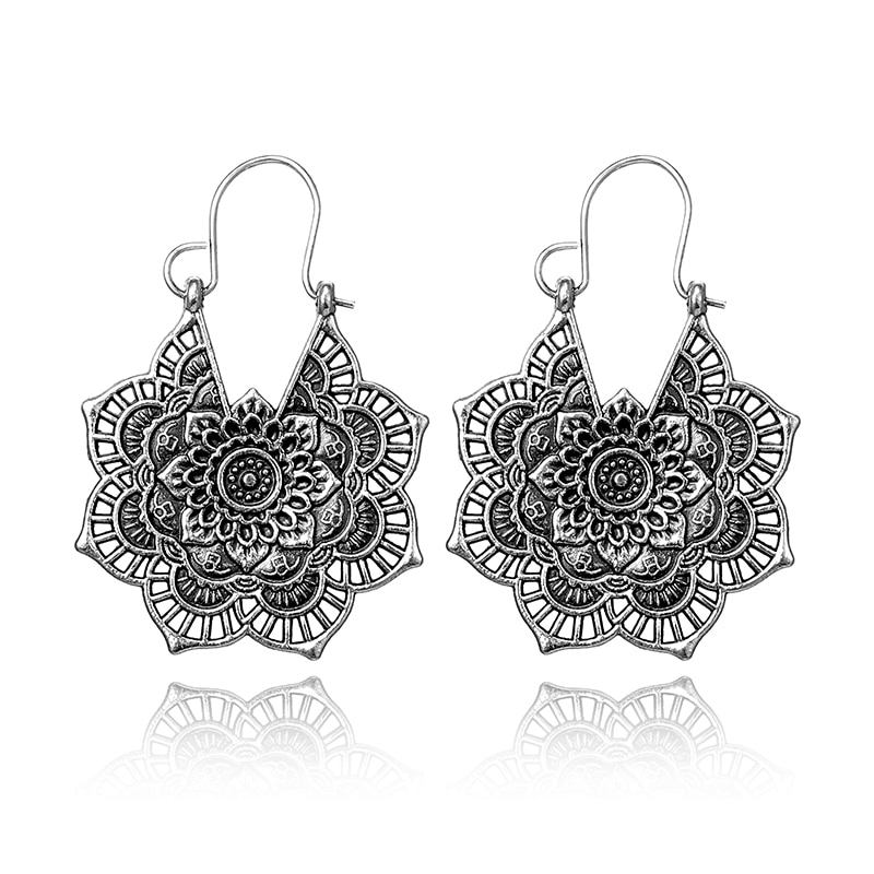 Boucle d'oreille pendante MANDALA ETHNIQUE argent pour femme – Image 2