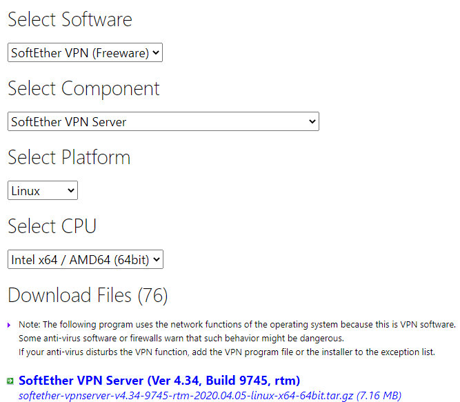 SoftEther VPN Download page