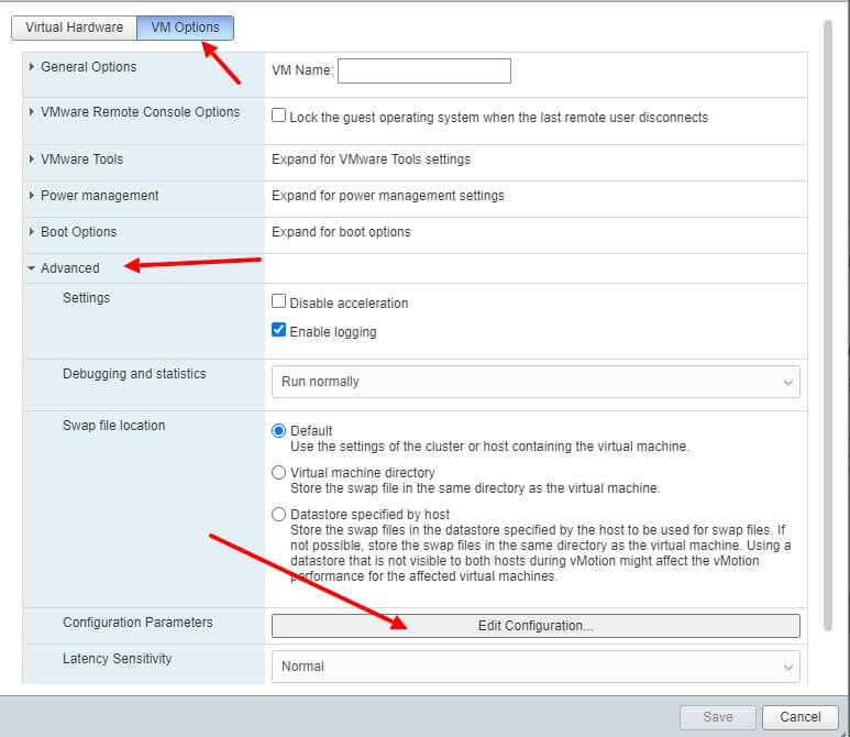 VmWare ESXi 6.7 edit configuration