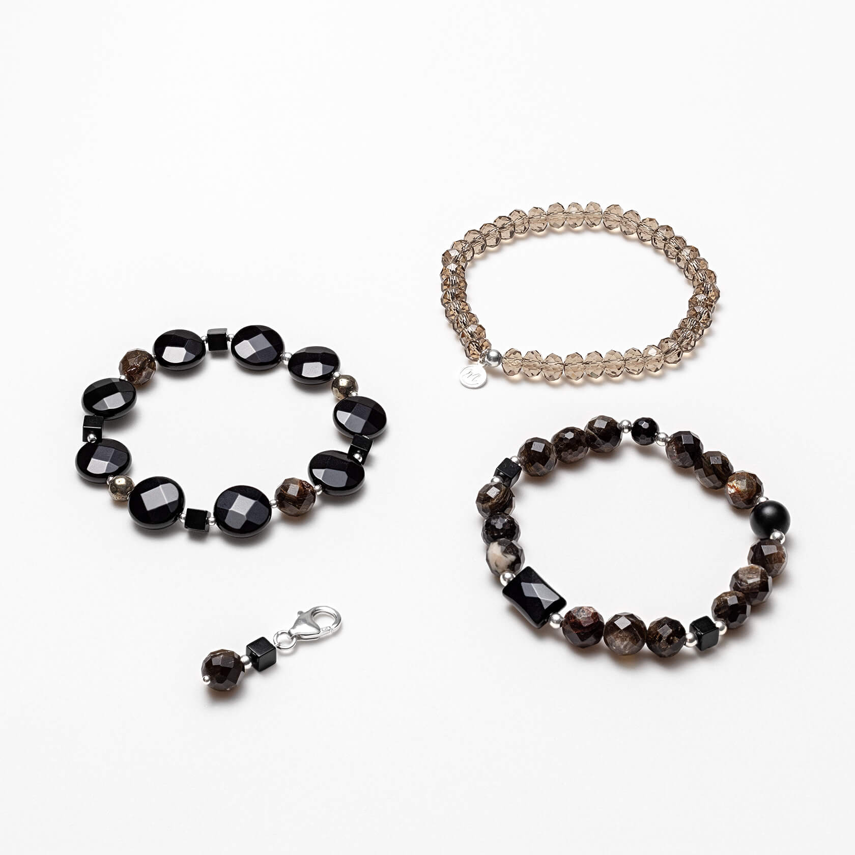 Muscovite and onyx triple bracelet