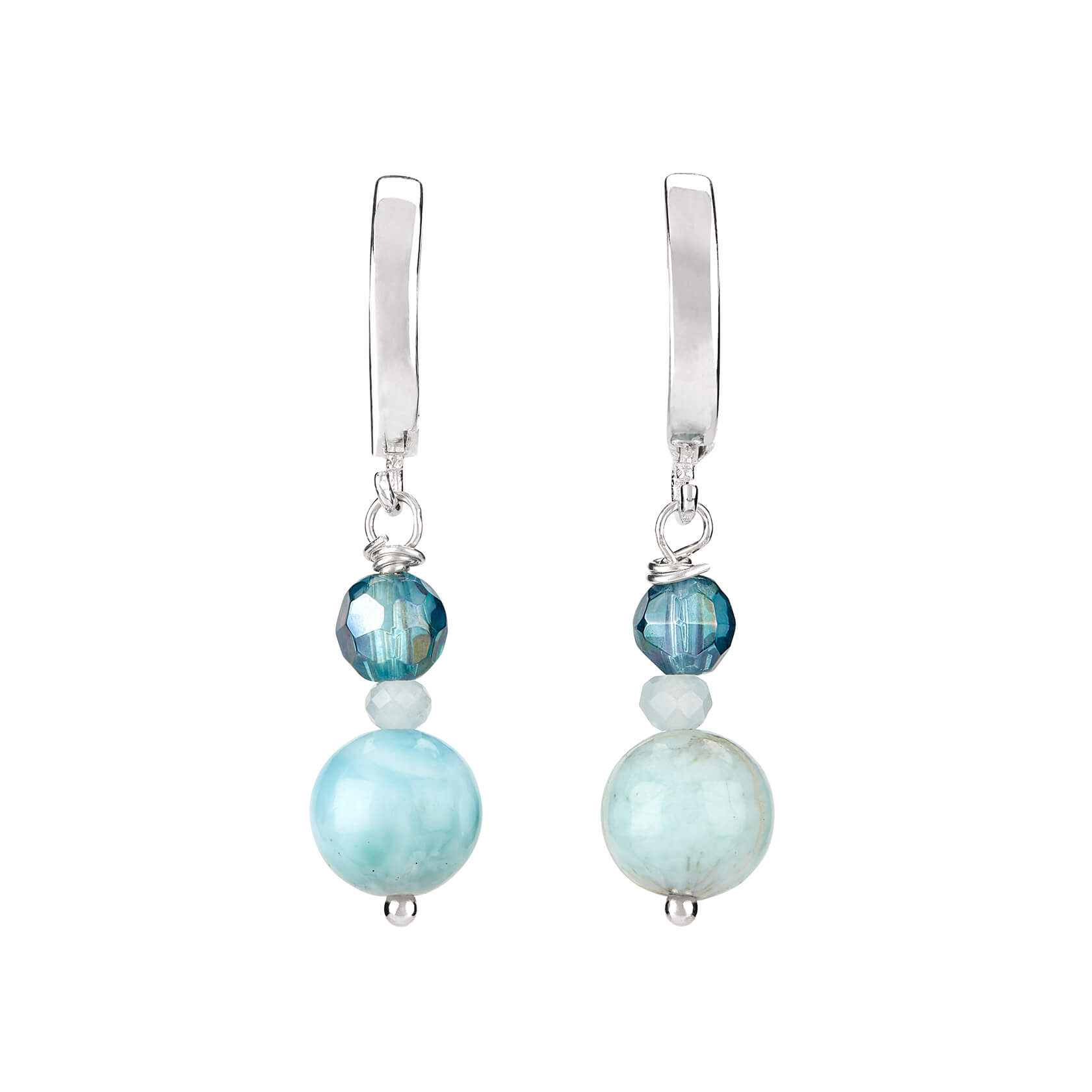 pendiente de larimar y cuarzo aqua aura