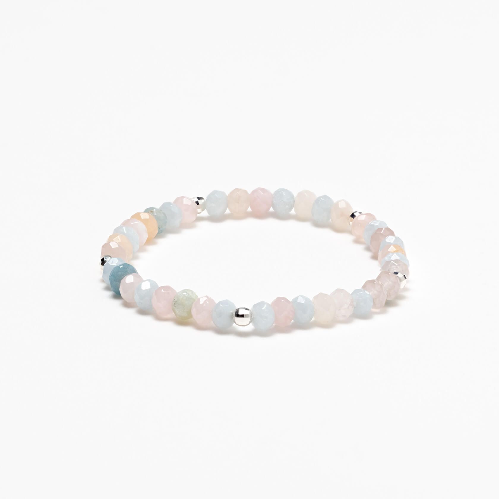 Aquamarine and morganite silver 925 bracelet