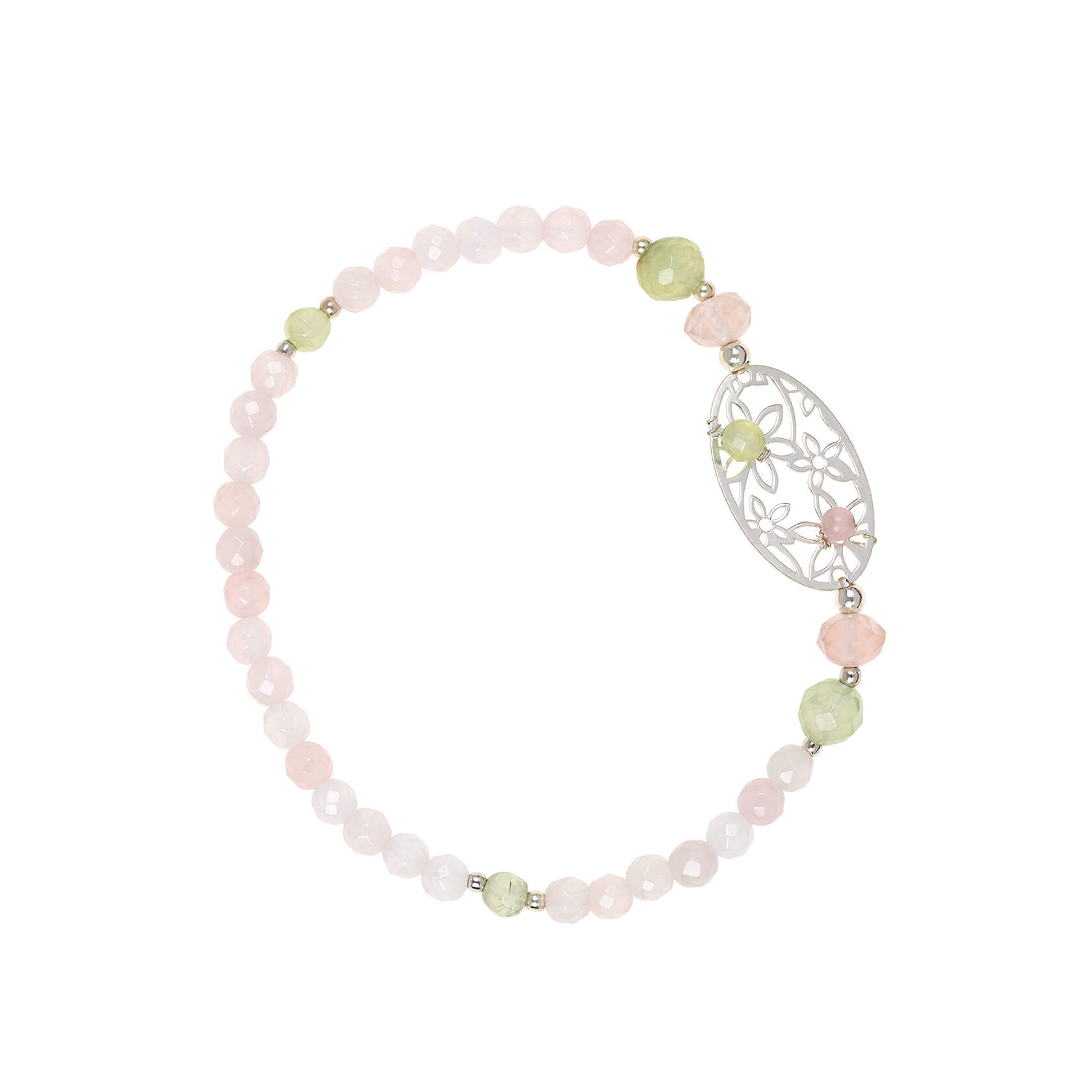 pulsera de cuarzo rosa y prehnita