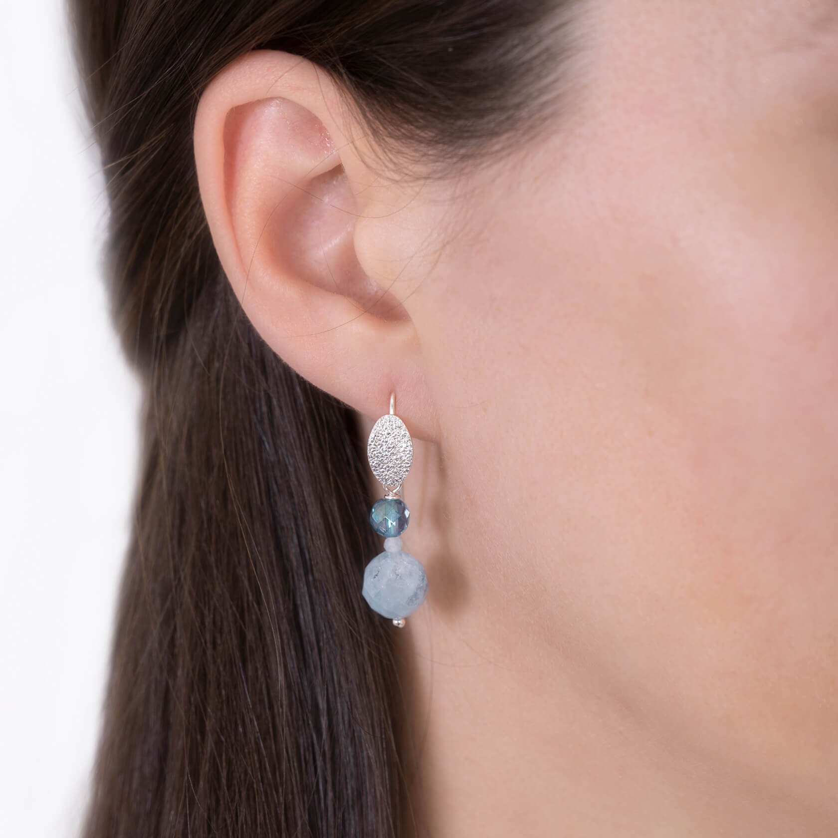 Pendientes cortos de aguamarina y aqua aura - Imagen 2