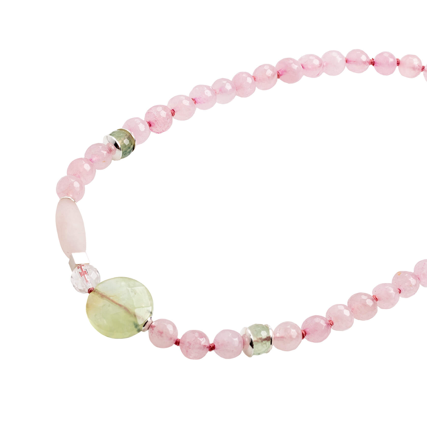 Collar Sakura de cuarzo rosa y prehnita