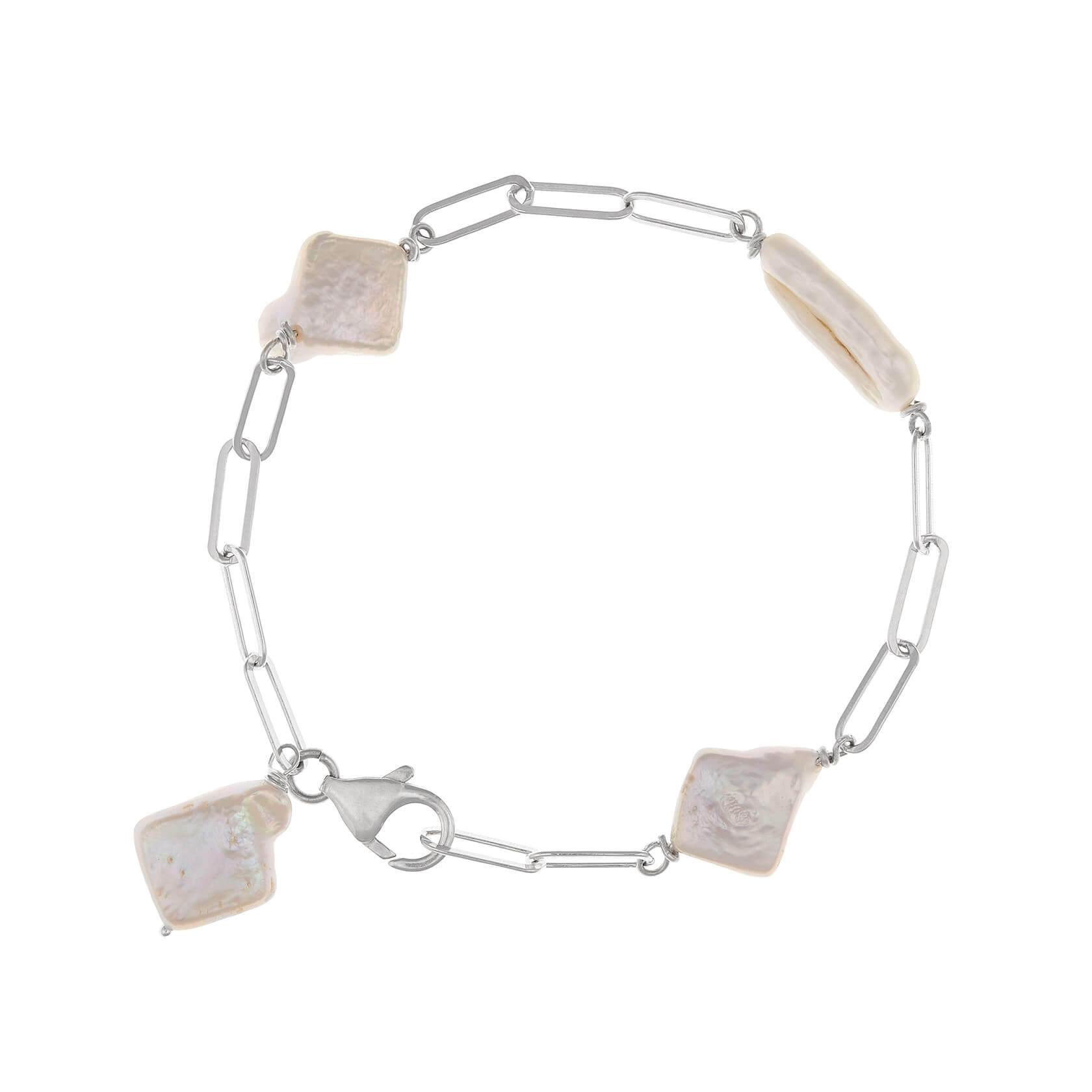 Pulsera de cadena de plata y perla irregular