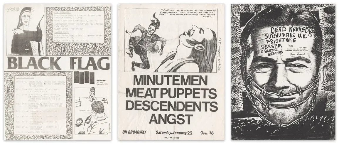 Black Flag, Minutemen, and Dead Kennedys photocopy flyers