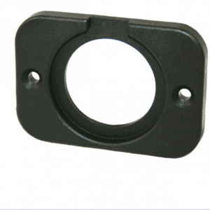 מסגרת התקנה לשקע מצית/USB/צג – לוח מלבני שחור עם פתח עגול במרכז שילובי אנרגיה סולארית, מתאימה למערכות פוטו וולטאיות, קרוואנים ותשתיות קמפינג מבוססות הפקת חשמל באנרגיה מתחדשת; כולל שני חורי ברגים להתקנה פשוטה לבן.