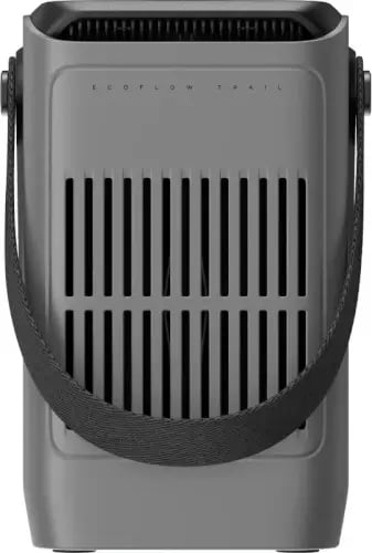 תחנת כוח ניידת TRAIL 300 DC מבית ECOFLOW, מבט קדמי עם לוחות אוורור אנכיים, מוכנה לשימוש באנרגיה מתחדשת.