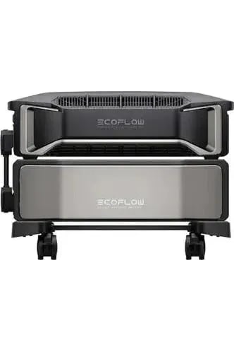 סט ECOFLOW DELTA PRO ULTTRA 6900W עם סוללת הרחבה 6000Wh, מוצג מלפנים על עגלת נשיאה, פתרון אנרגיה סולארית וייצור חשמל ירוק.