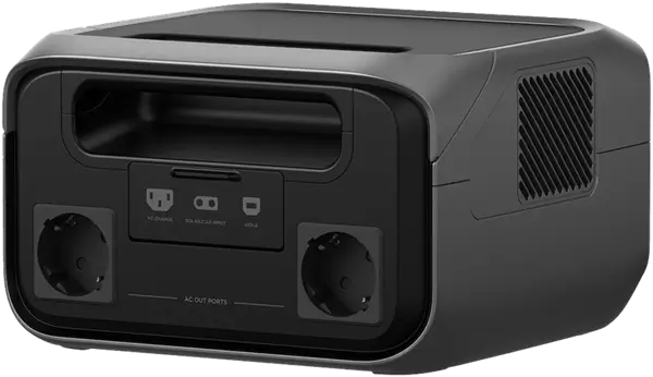 תחנת כוח ניידת ECOFLOW RIVER 3 Plus שחורה וקומפקטית לטעינה ירוקה, מתאימה למערכות סולאריות ולתשתיות אנרגיה מתחדשת.