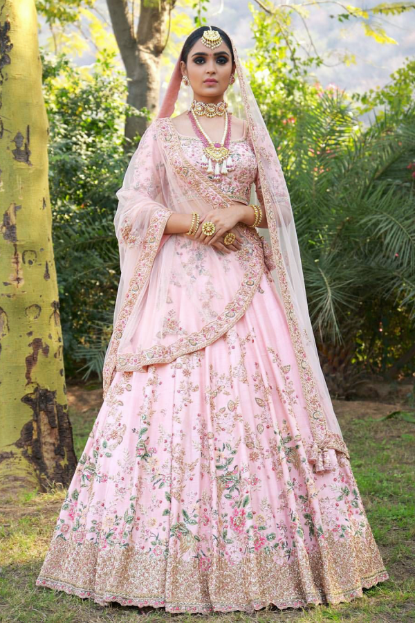 Pale Pink Royal Peach Colour Bridal Lehenga