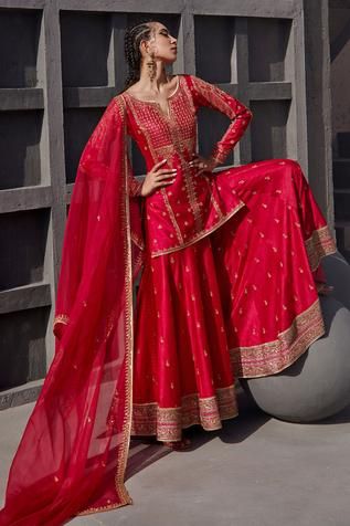Red Georgette Kurti with Garara Pants