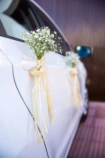 White and Simple Car Decorations for Wedding