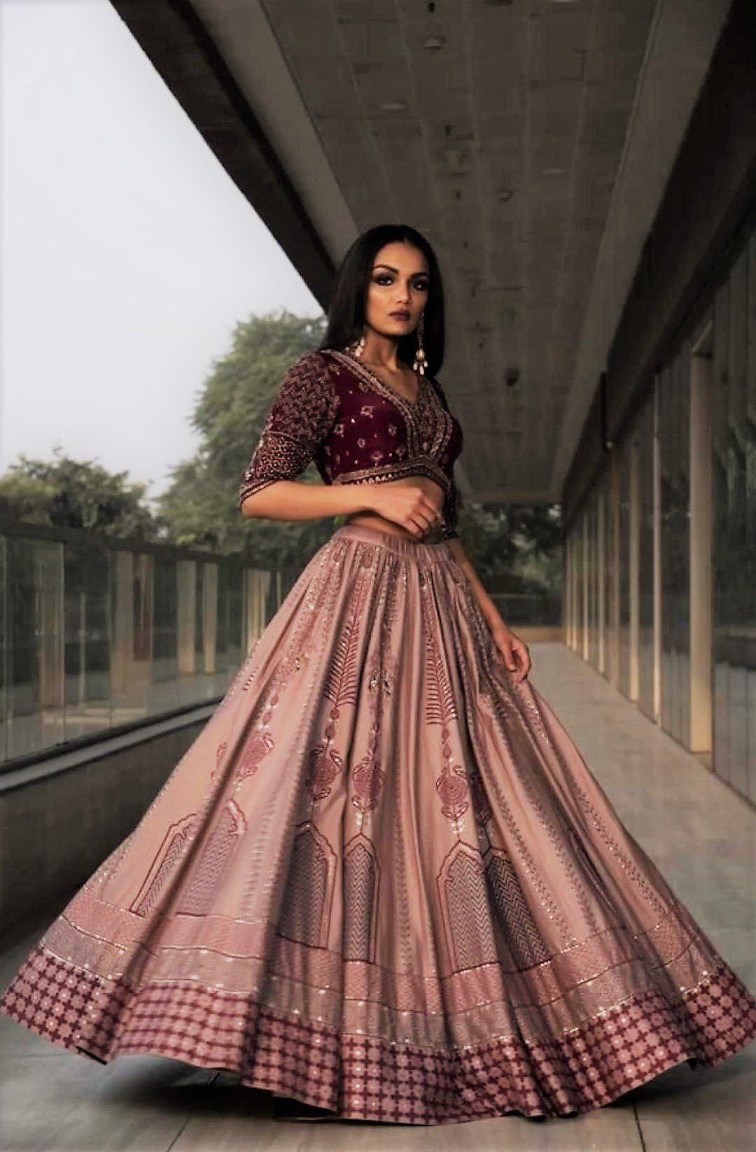 Dark Red Blood Crop Top Lehenga