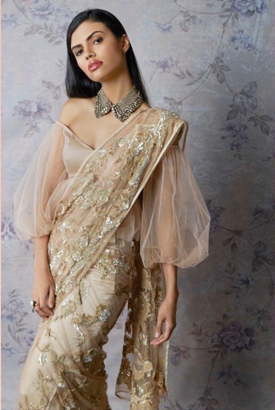 Off-Shoulder Net Puff Sleeve Blouse