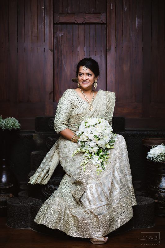 Pastel White Saree for Plus Size Indian Party Dresses for Weddings