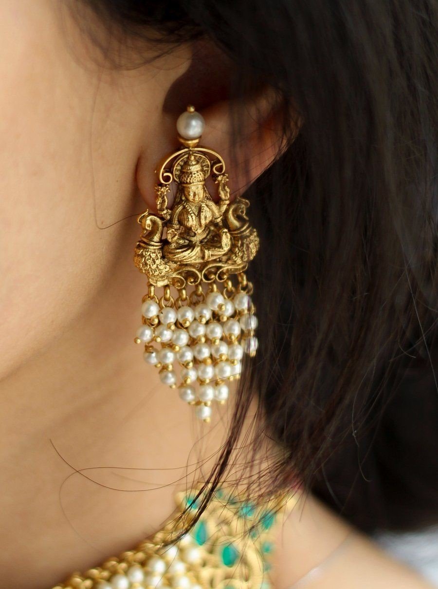 Temple Earrings Pearl Bridal Jewellery Set