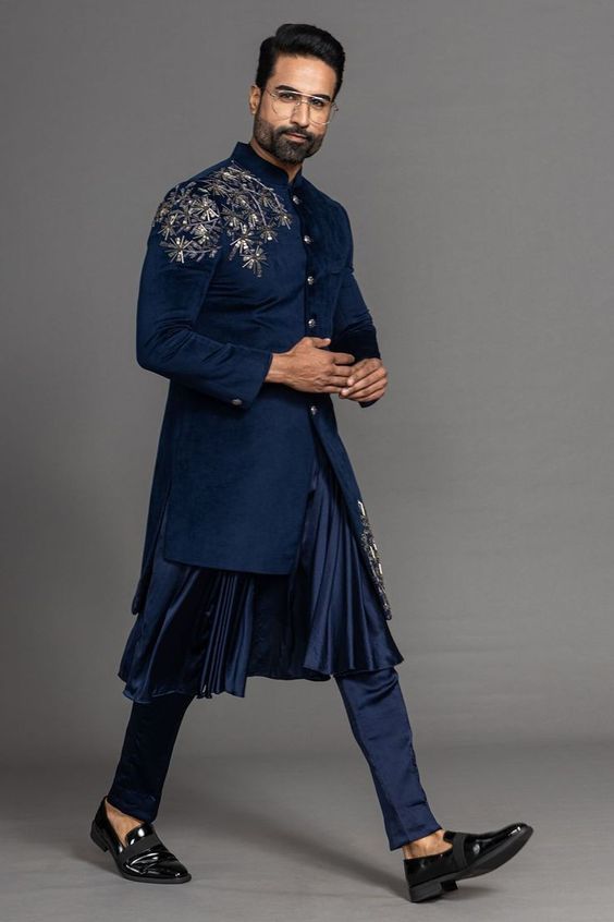 Midnight Blue Sherwani Wedding Kurta for Men