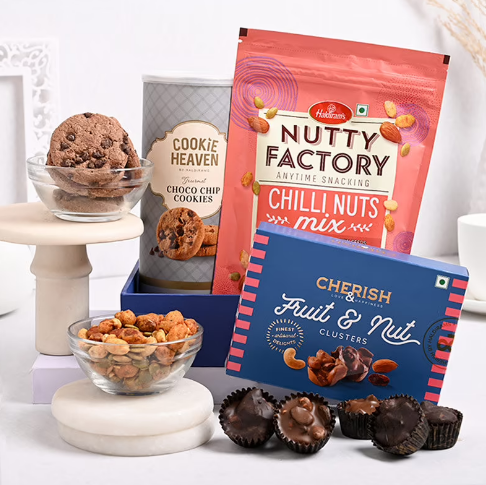 Choco Cookies With Fruit N Nuts Clusters N Chilli Nuts for Bhai Dooj