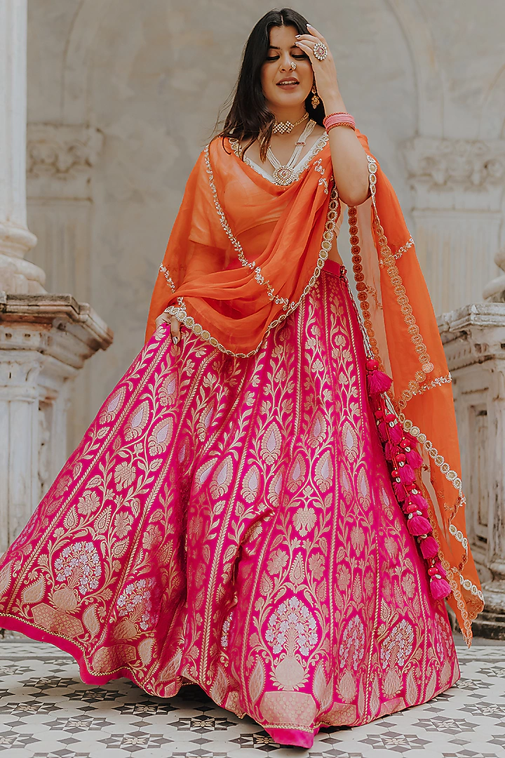 Bandhani Pink Banarasi Lehenga