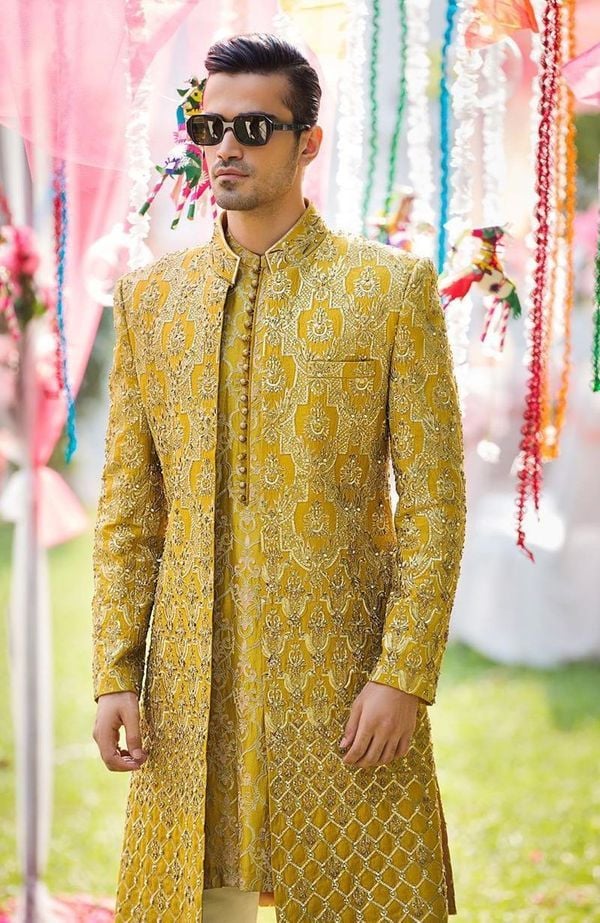 Yellow Zardozi Work Jodhpuri Sherwani