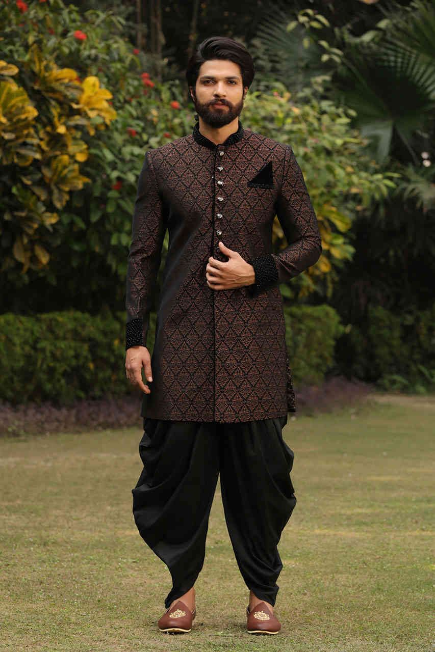 Indo-Western Black Sherwani for Men